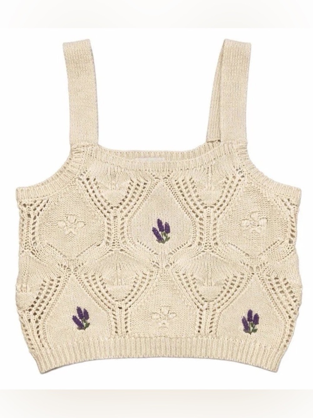 lightweight women’s Cream knit top floral detail neutral resort wear Small